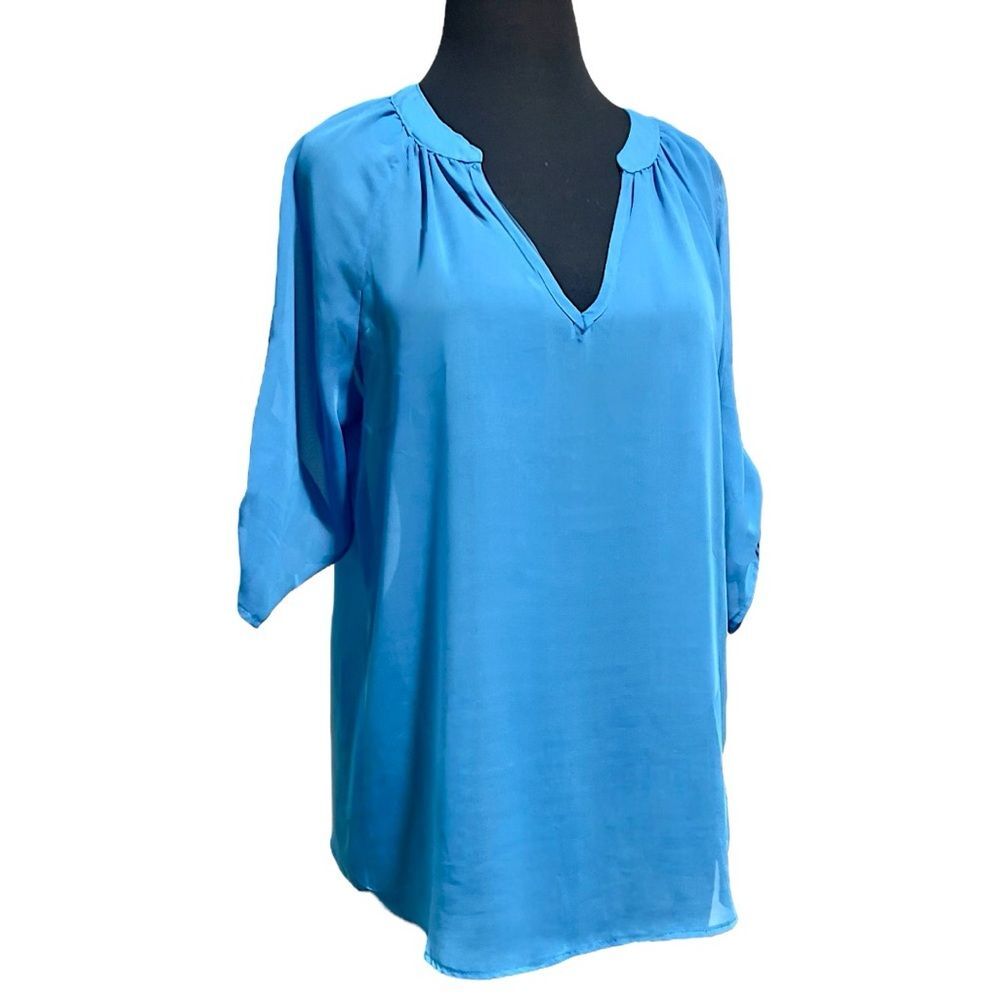 Honey Punch Peasant Tab Sheer Blue Top | Women’s M